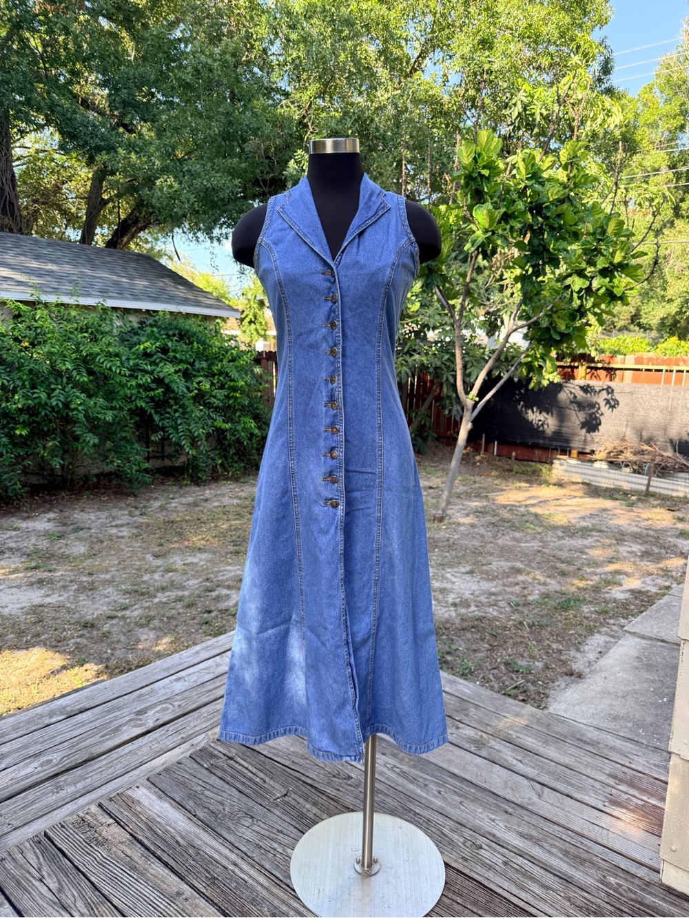 90s Vintage Nuovo County Seat Denim Button Down Maxi Dress